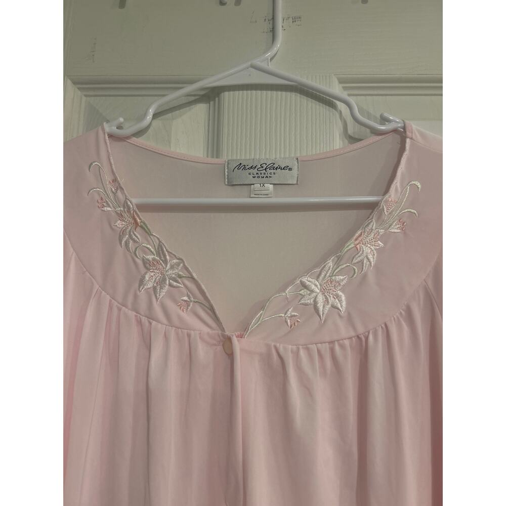Miss Elaine Classics Woman Pink Nylon Tricot Button Front Robe Embroidered 1X - Picture 2 of 7